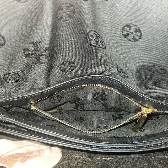 Tory Burch Black Leather Envelope Bag Clutch W/ Detachable Chain Designer READ - Picture 4 of 16